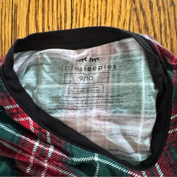 Little Sleepies Sz 9/10 Christmas Plaid Green Red  Top Only Bamboo Long Sleeve - Picture 2 of 3
